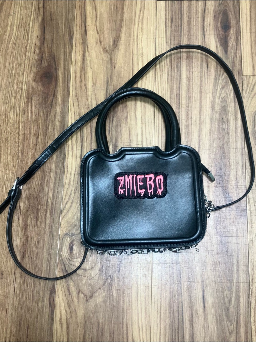 Source Unknown Black Mini Crossbody with Pink Patch